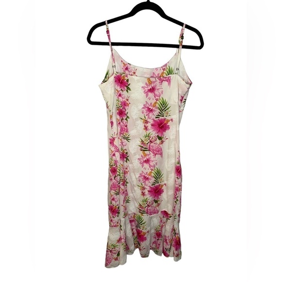 Hawii Hangover Mermaid Ruffle Dress Pink Hibiscus Flamingo Vine White Small - Picture 9 of 10